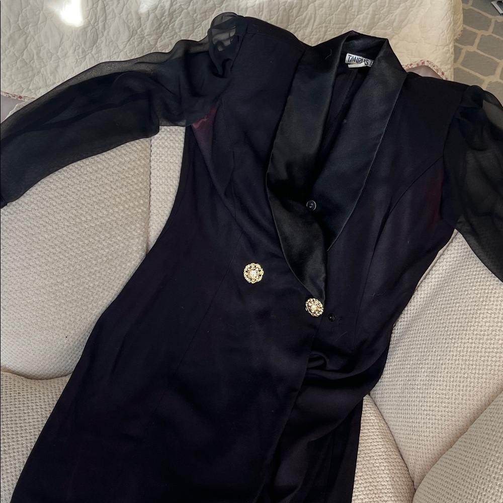 Vintage Black Mini Dress with Gold Buttons